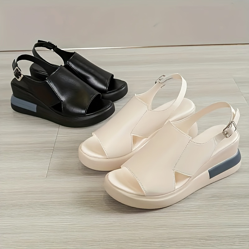 Comfortable Flat Heel Platform Wedge Sandals for Women - Soft Faux Upper, Buckle Strap, Open Toe Design, Polyurethane PU Sole, All-Season Casual Shoes for Everyday Wear