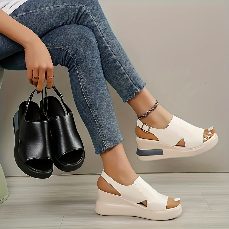 Comfortable Flat Heel Platform Wedge Sandals for Women - Soft Faux Upper, Buckle Strap, Open Toe Design, Polyurethane PU Sole, All-Season Casual Shoes for Everyday Wear