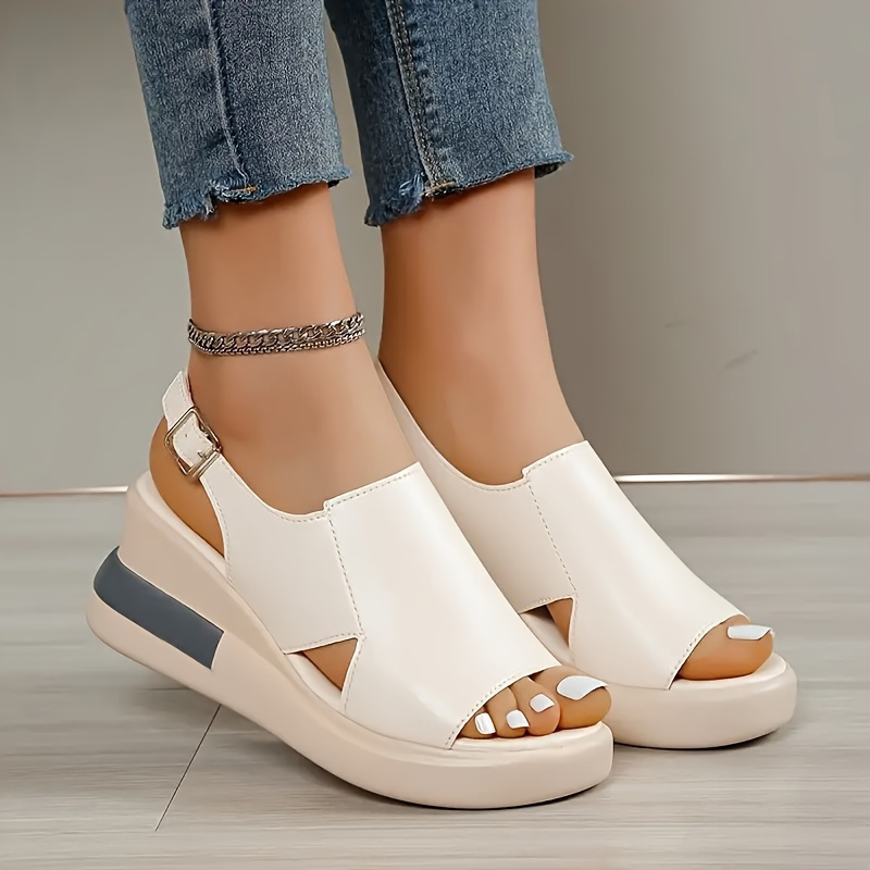 Comfortable Flat Heel Platform Wedge Sandals for Women - Soft Faux Upper, Buckle Strap, Open Toe Design, Polyurethane PU Sole, All-Season Casual Shoes for Everyday Wear