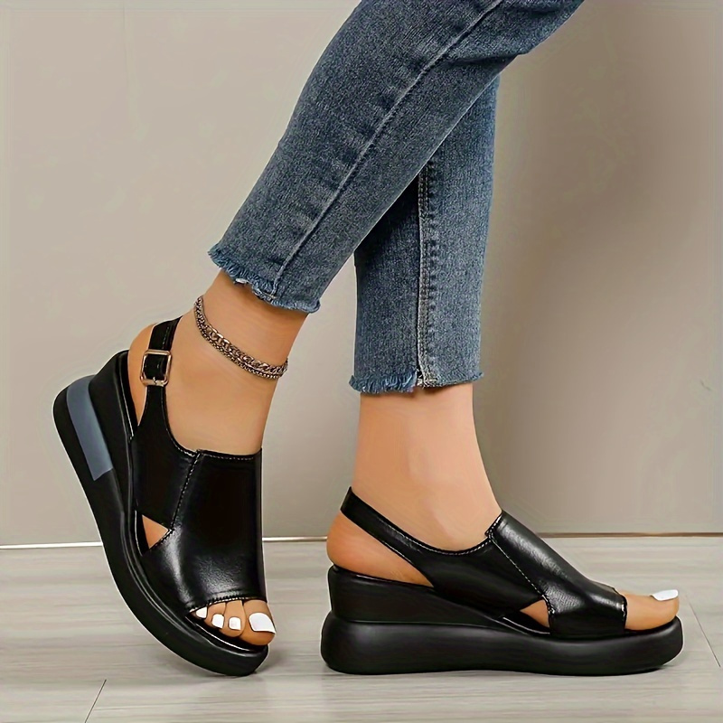 Comfortable Flat Heel Platform Wedge Sandals for Women - Soft Faux Upper, Buckle Strap, Open Toe Design, Polyurethane PU Sole, All-Season Casual Shoes for Everyday Wear
