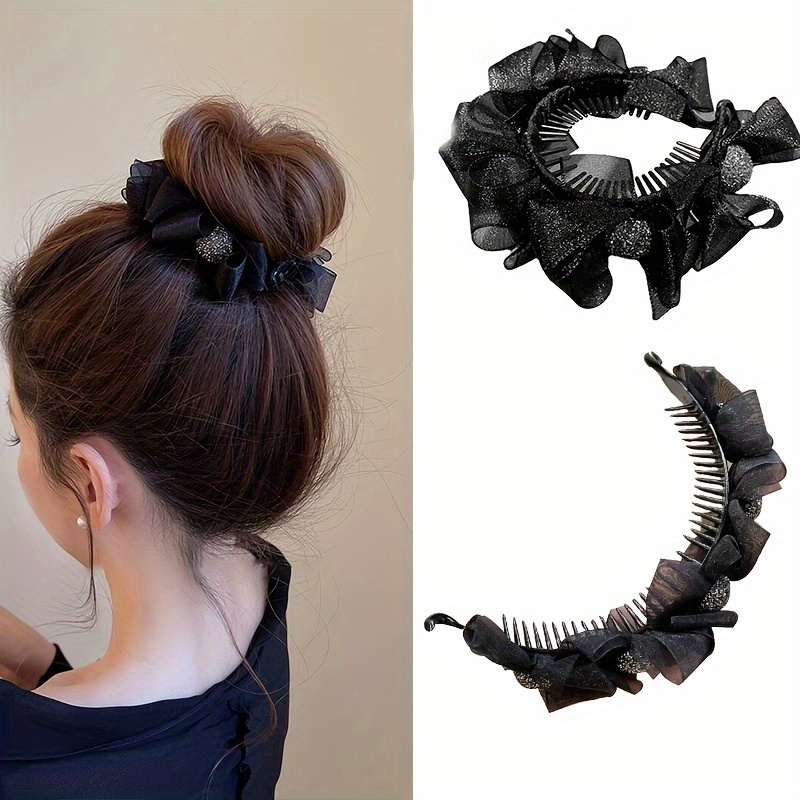 

Elegant Lace Hair Claw Clip With And Bow Detail, Embellishments, Hold For Ponytails And Buns, Stylish Accessory For Women And Girls - Single Piece