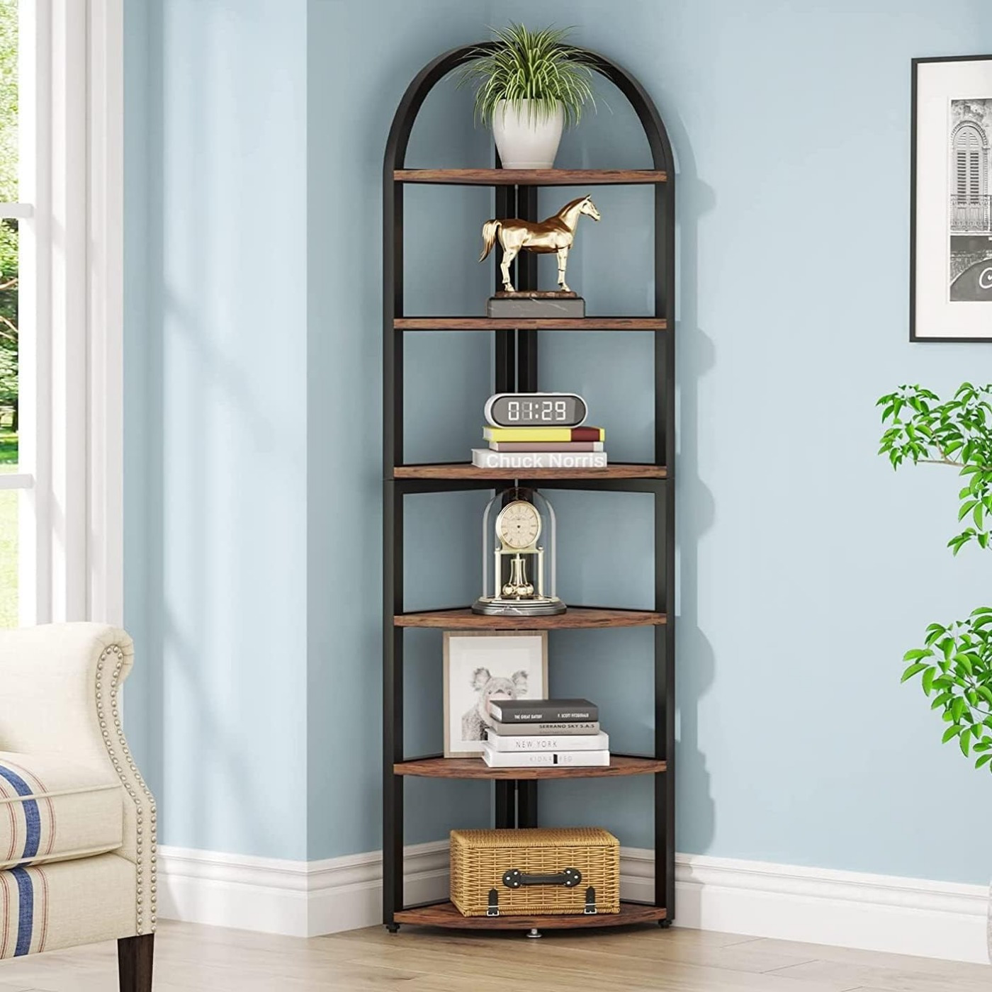 5-Tier Corner Shelf, 60 Inch Corner Bookshelf Small Bookcase for Living good Room