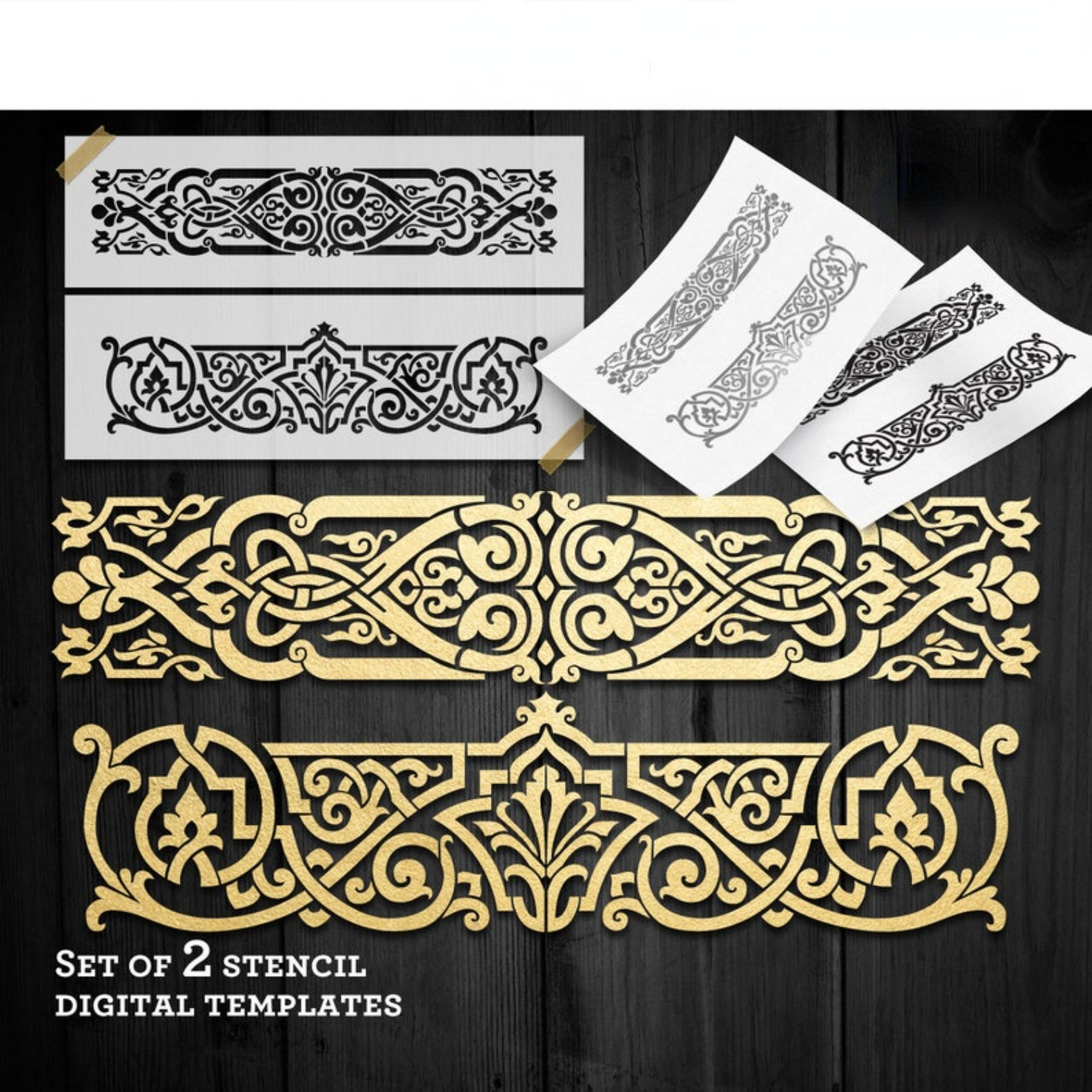 

2 Ornament Stencil & Decal Digital Templates Files Mylar Cutting Cookie Stencils