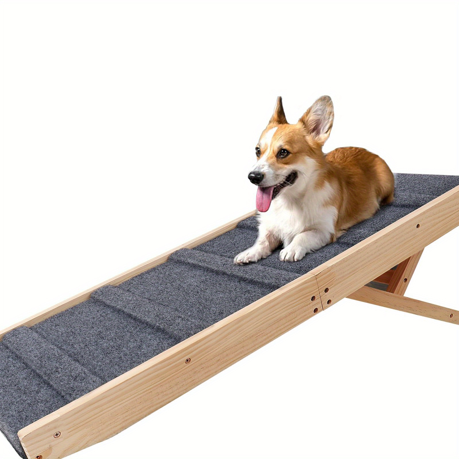 TEMU Foldable Wooden Pet Ramp With Non-slip Traction Pads For Cats And Dogs – For Beds, Sofas, And Cars