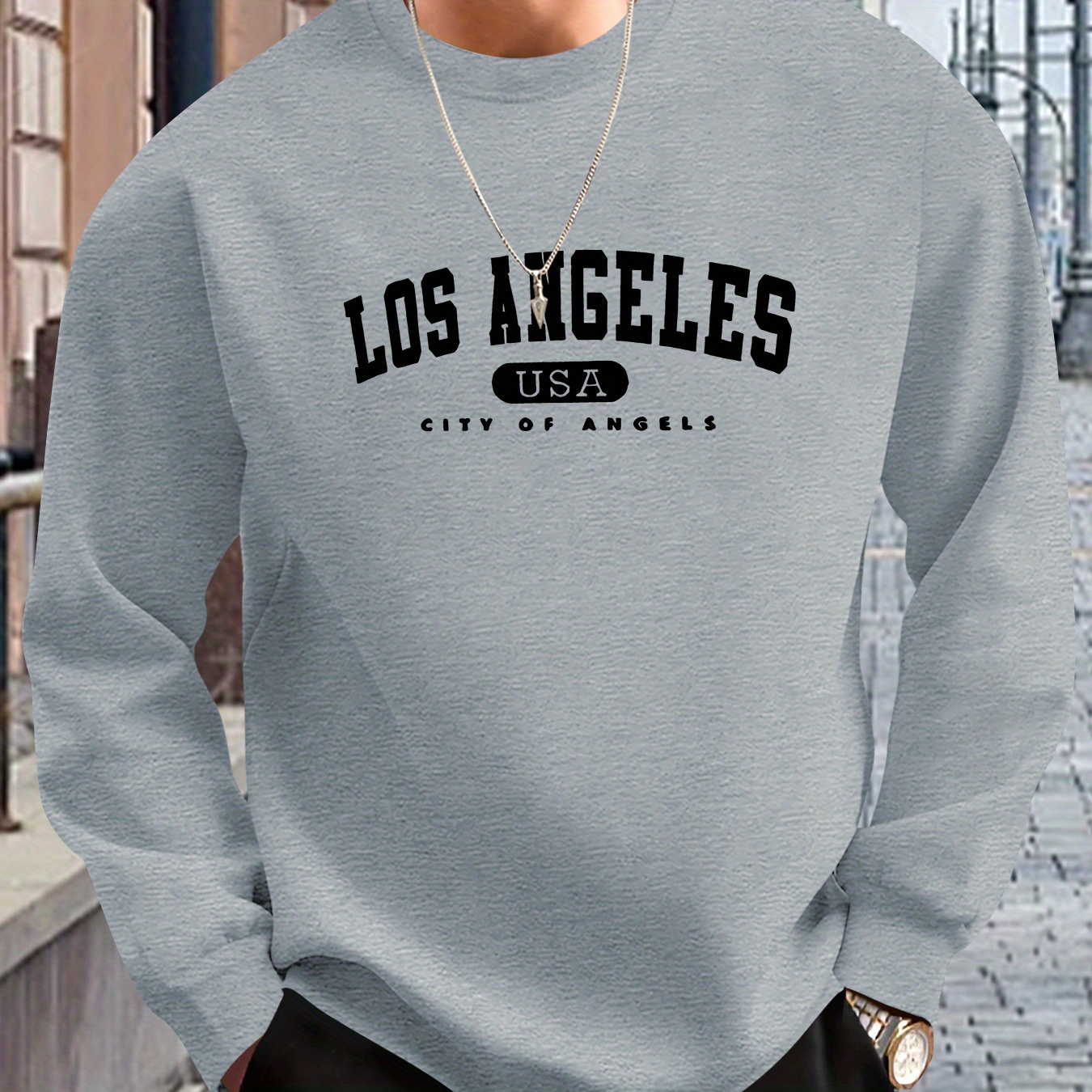 

Los Angeles Print, Men's Versatile Long Sleeve Comfy Sweatshirt, Casual Top For Spring Autumn, Men's Clothing Outdoor