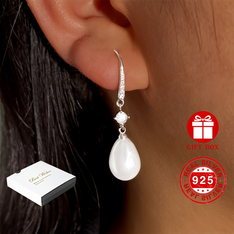 

New 925 Sterling Silver Drop Earrings 18k Plated Inlaid Shell Pearl Match Daily Outfits Party Accessories High Quality Jewelry With Gift Box