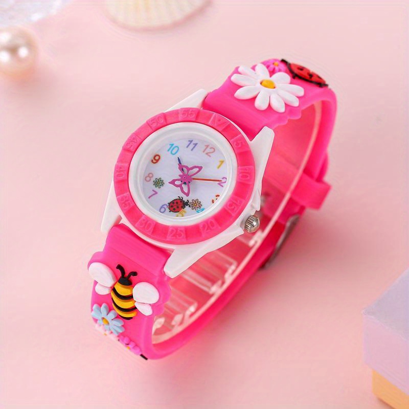 Pink Watch For Girls Amazon Cute Cartoon Bee And Daisy Kids Wrist