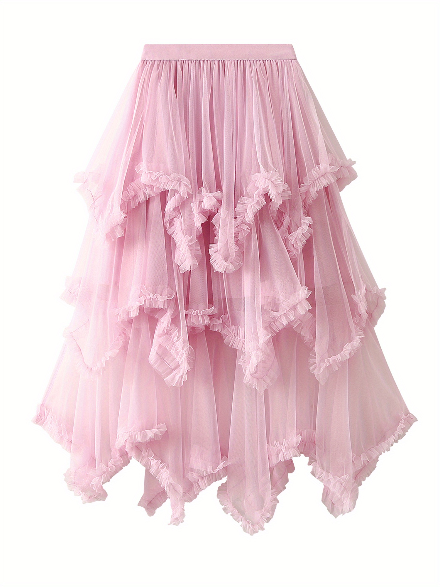 elegant high waist tulle midi skirt frill trim solid color - Temu