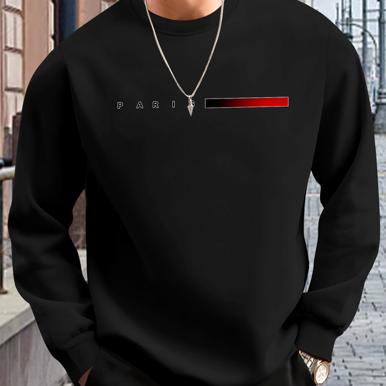 

Paris Print, Men's Versatile Long Sleeve Comfy Sweatshirt, Casual Top For Spring Autumn, Men's Clothing Outdoor