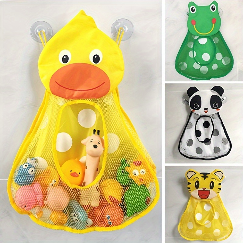 

Vintage Fabric Bath Play Toy Storage Bag With Suction Cups - 1pc Bathroom Toy Organizer For Storage And Play, Shelf Baskets