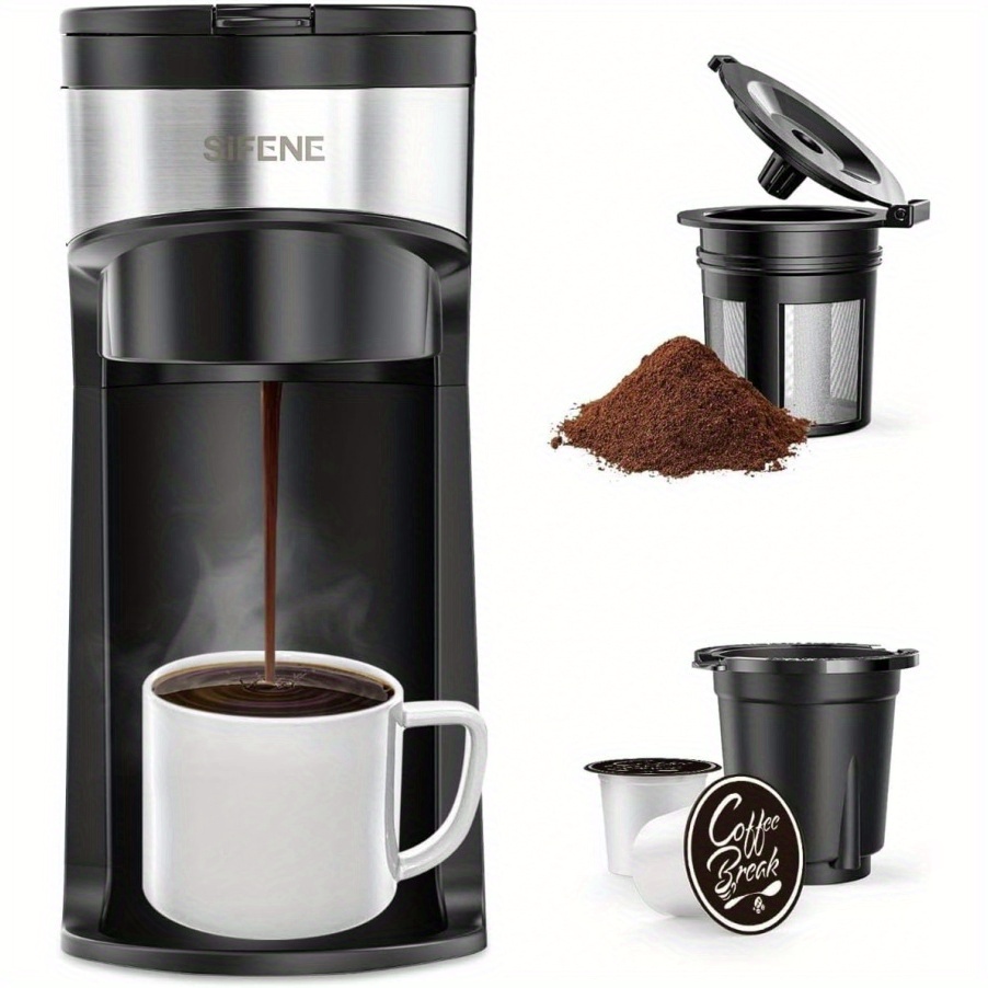 

Sifene Mini Coffee Maker Single Serve, 1 Cup Pod & Ground Coffee, 6 To 12 Oz Brew Sizes, Capsule Coffee Machine With And Descaling Reminder, Black