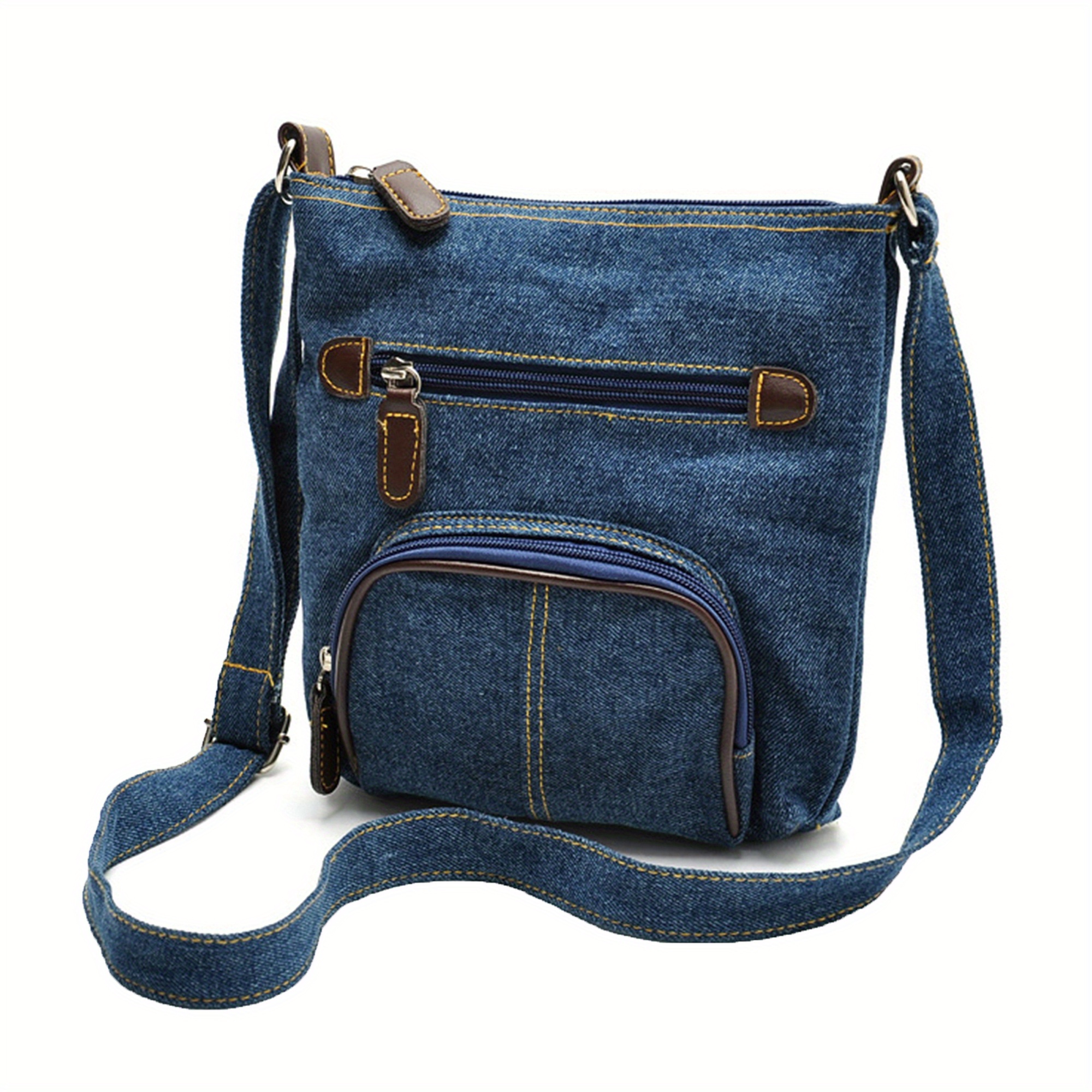 

8.66*8.27*1.61inches Women Fashion Denim Crossbody Bag Multi Pockets Messenger Bag With Adjustable Straps Shoulder Bag Vintage Bag