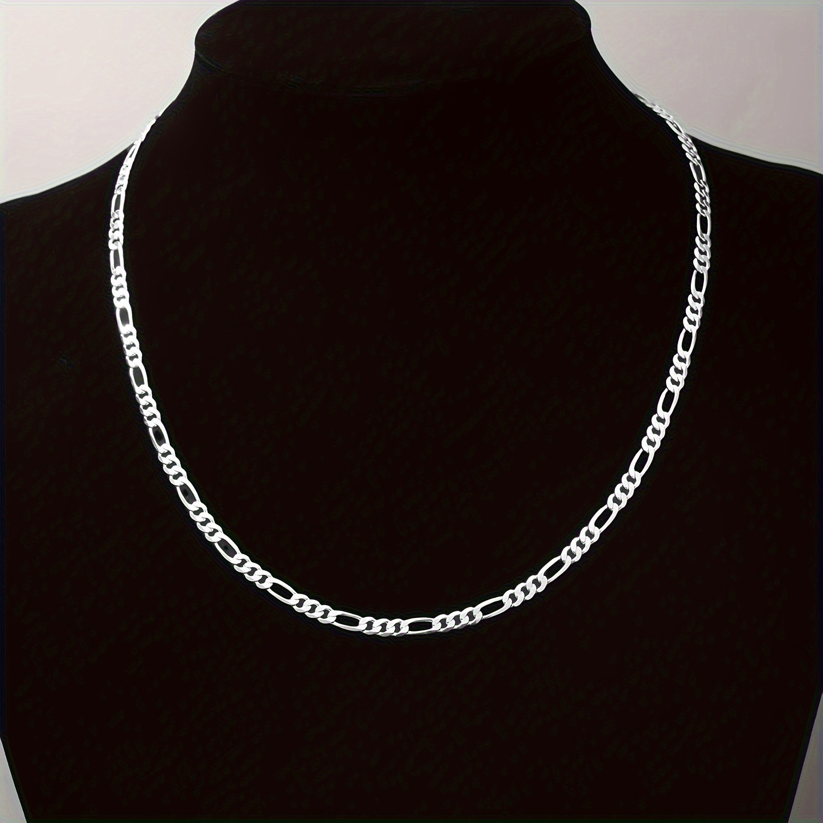 TEMU 1 pièce Chaîne Figaro Facettée 4mm en Argent 925, Style Unisexe Élégant et Minimaliste - Bijou Polyvalent pour un Usage