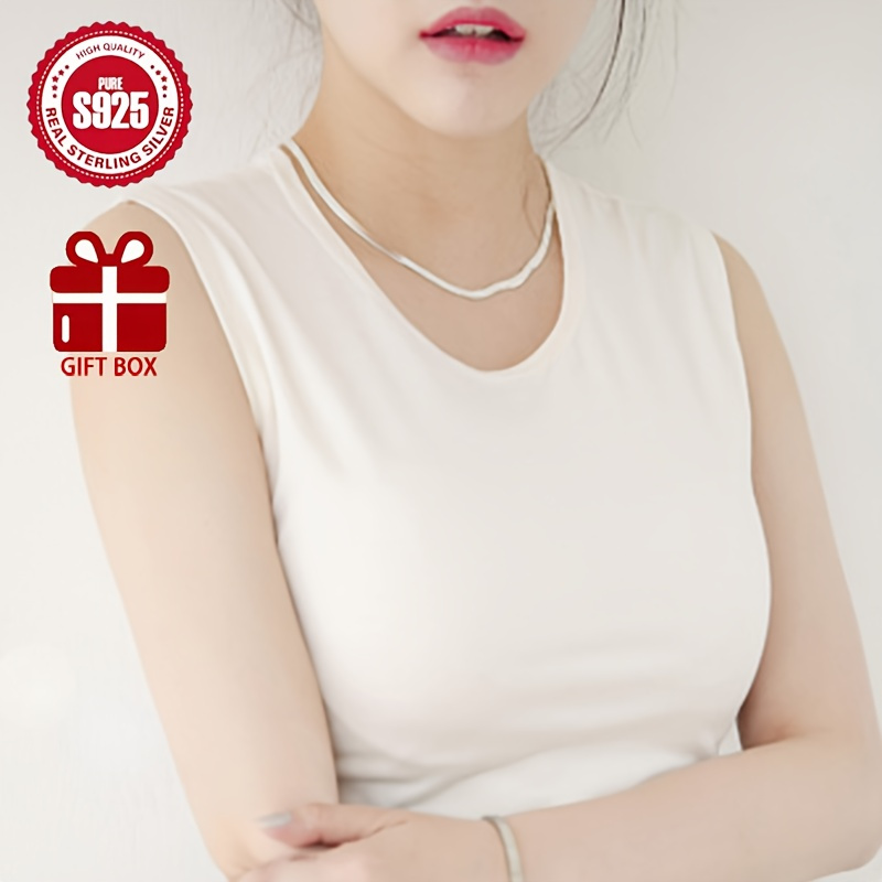 Women's 925 Sterling Silver Hypoallergenic Flat Snake Bone Chain Necklace