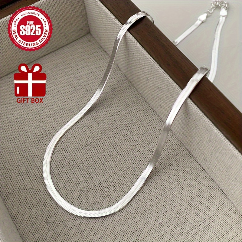 Women's 925 Sterling Silver Hypoallergenic Flat Snake Bone Chain Necklace
