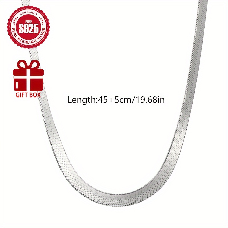 Women's 925 Sterling Silver Hypoallergenic Flat Snake Bone Chain Necklace