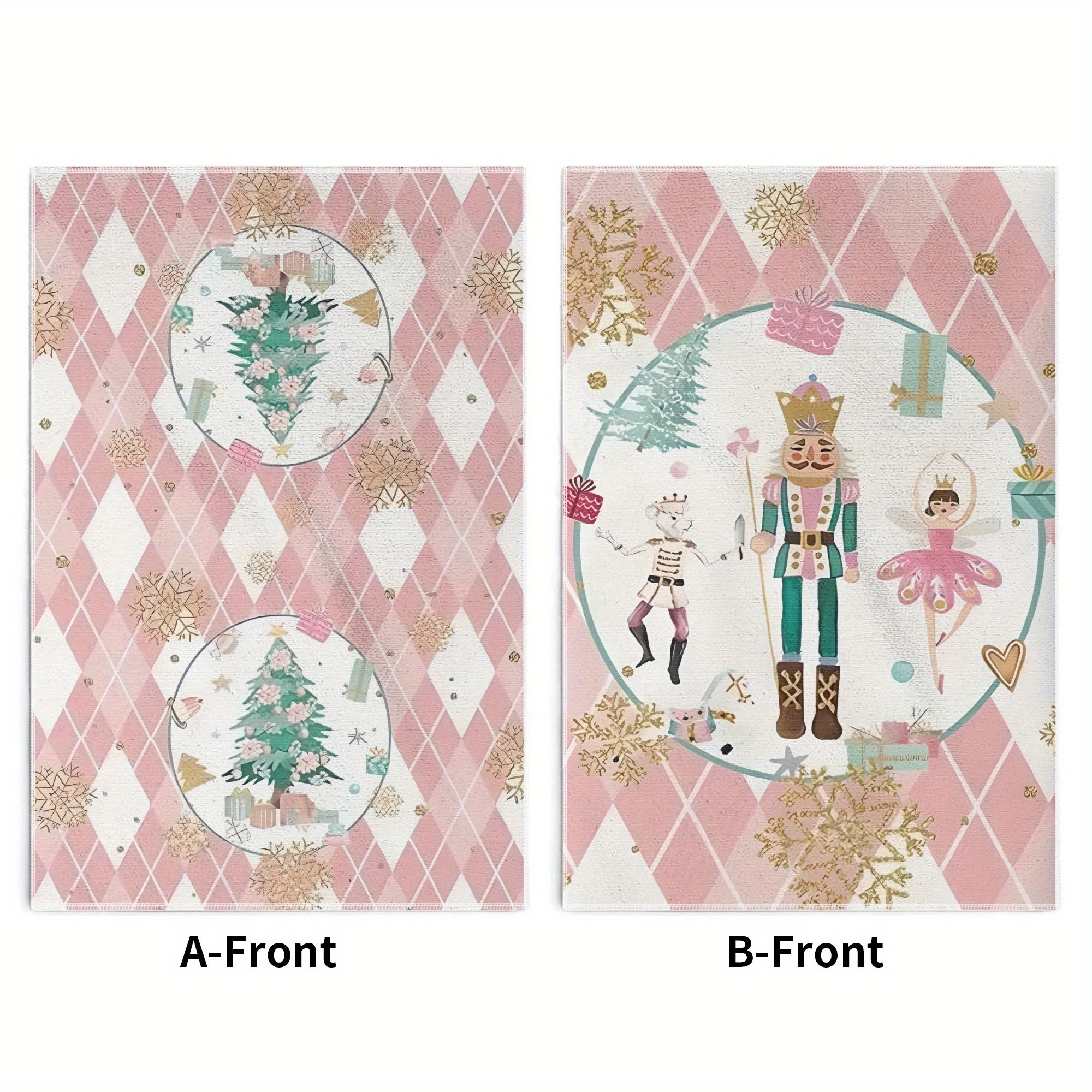 

2-pack Contemporary Pink Nutcracker Christmas Tree Kitchen Dish Towels, Super Soft Polyester Woven Oblong Cartoon-themed Cleaning Cloths For Cooking And Baking, Hand Wash Only - 18x26 Inches