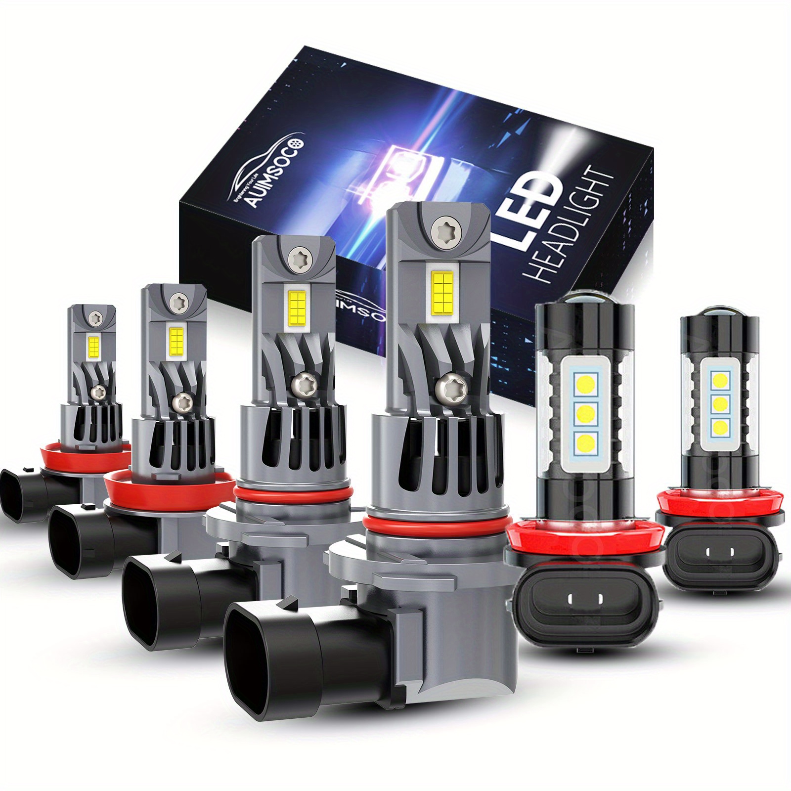 

6pcs 80w Led Headlight Bulbs, 9005+h11 /low + H11 Fog , 800% 6500k