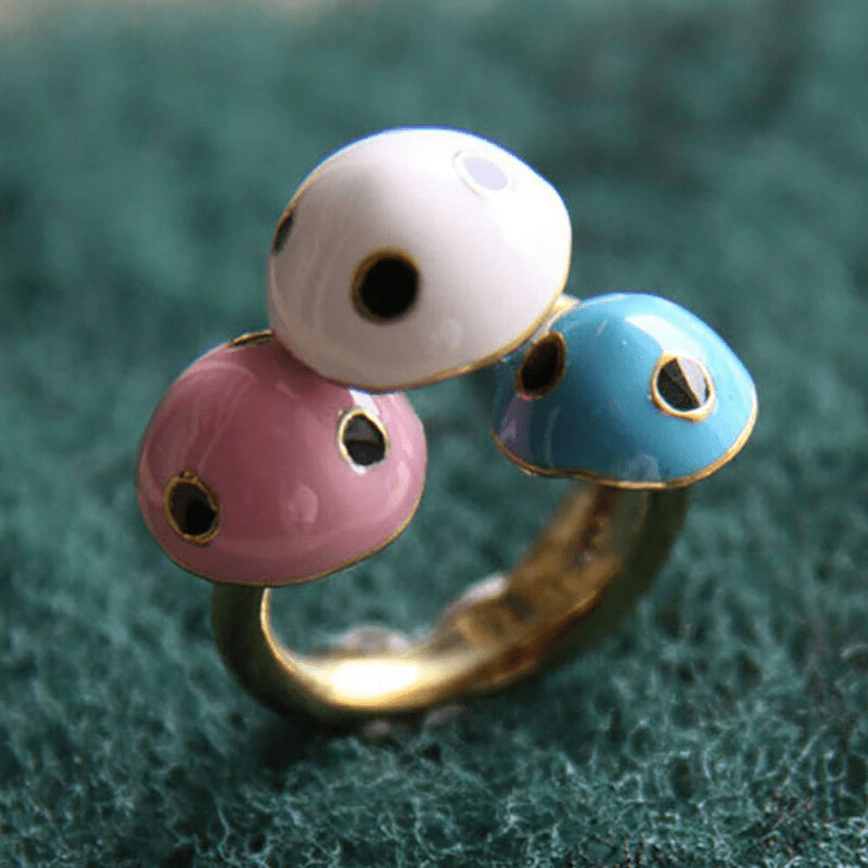 

1pc Exquisite Cute Mushroom Fashion Forest Copper Golden Multicolor Ring Opening Women Party Gift