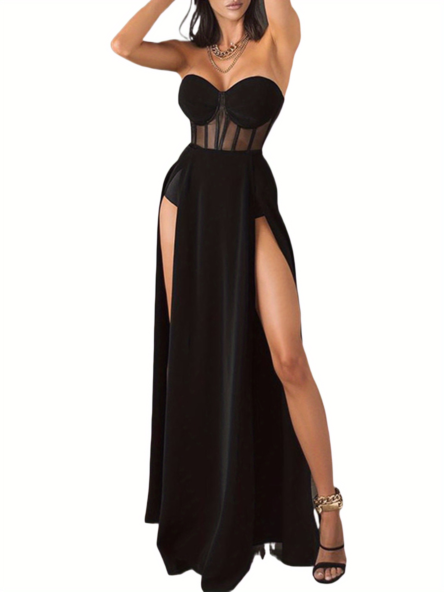 knee length dresses for ladies Althea See-Through Mesh Maxi Dress main image 1