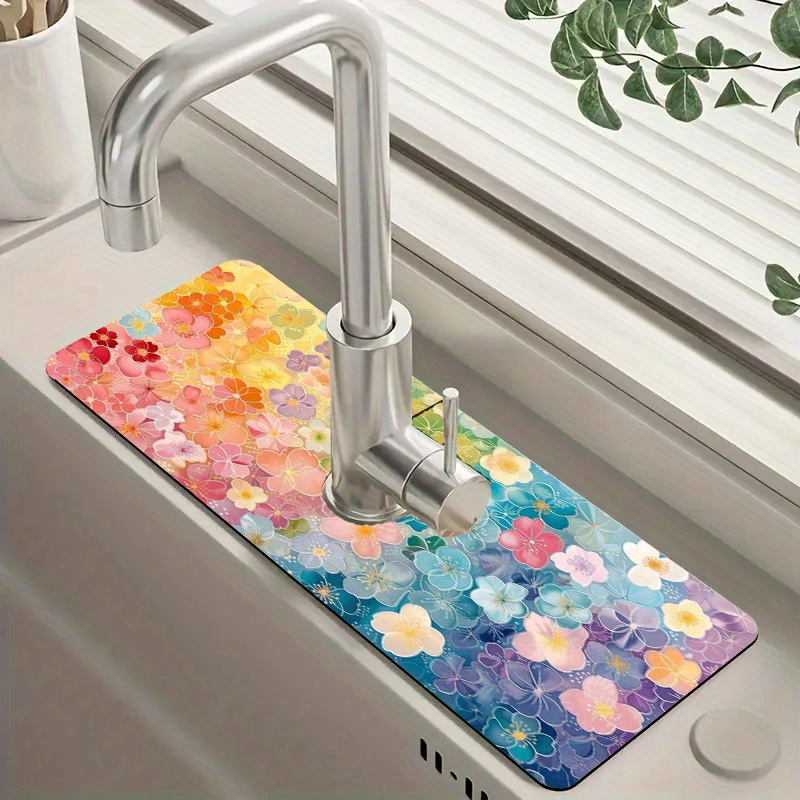 

1pc, Faucet Drain Mat, Vibrant Floral Printed Faucet Drain Mat, Bathroom Faucet Mat, Moisture-proof Non-slip Faucet Mat, Countertop Protection Home Kitchen Bathroom Counter Accessories