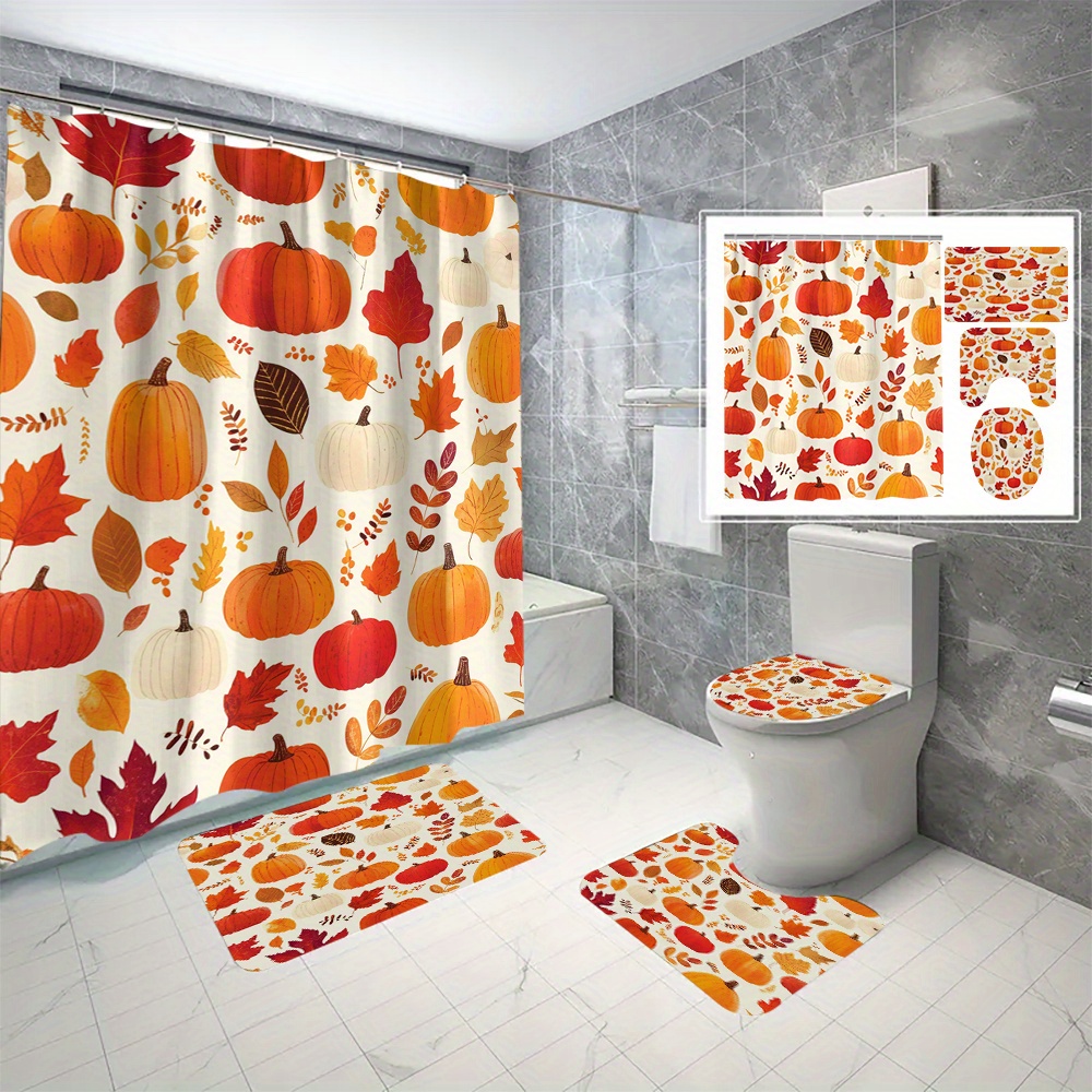 

1/3/4pcs Shower Curtain Set - Polyester , Bath Mat &