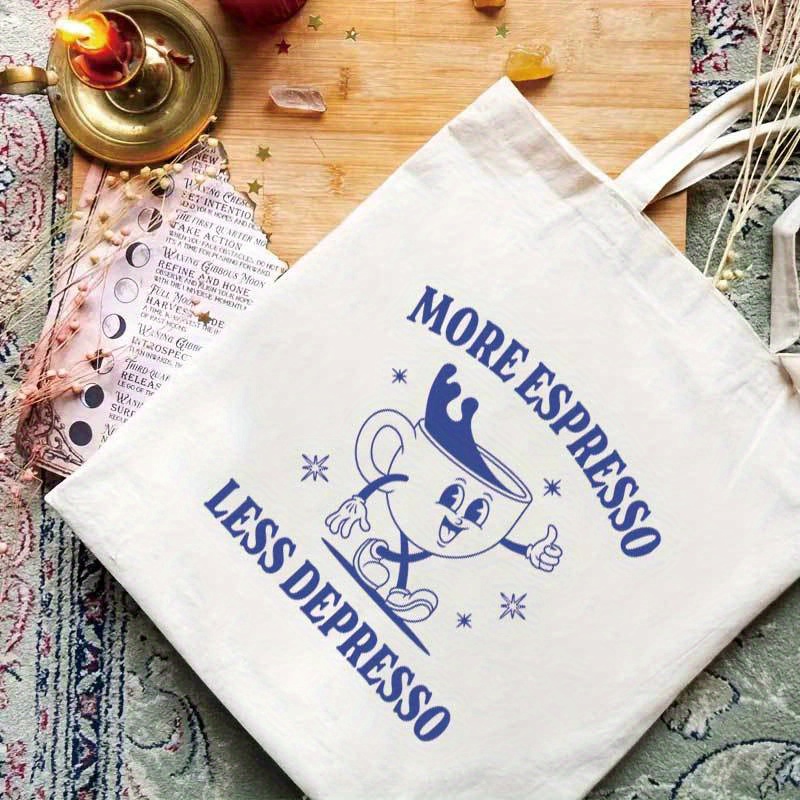 Espresso Print Tote Bag No. 857, Large Capacity Shoulder Bag, Women's Casual Handbag For Commuting, School, Shopping, Travel, And Beach Use