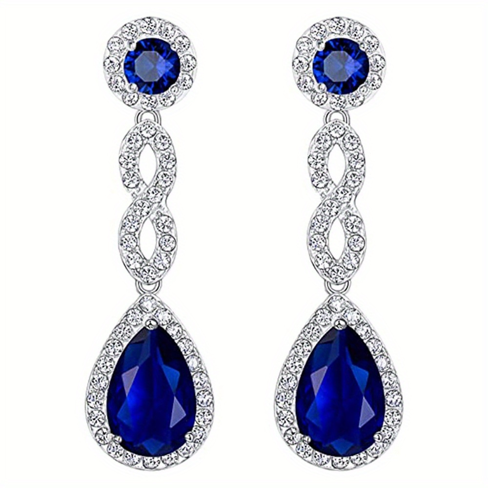 

Classic Drop Earrings Micro-inset Sapphire Blue Zirconia Long Stud Earrings Bridal Dinner Accessories