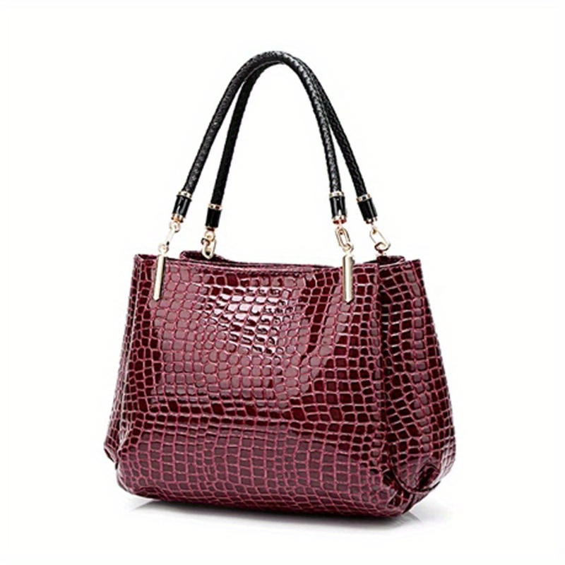 TEMU Vanaheimr Crocodile-embossed Handbag For Women - Fashionable , Stain- Closure And Adjustable Strap