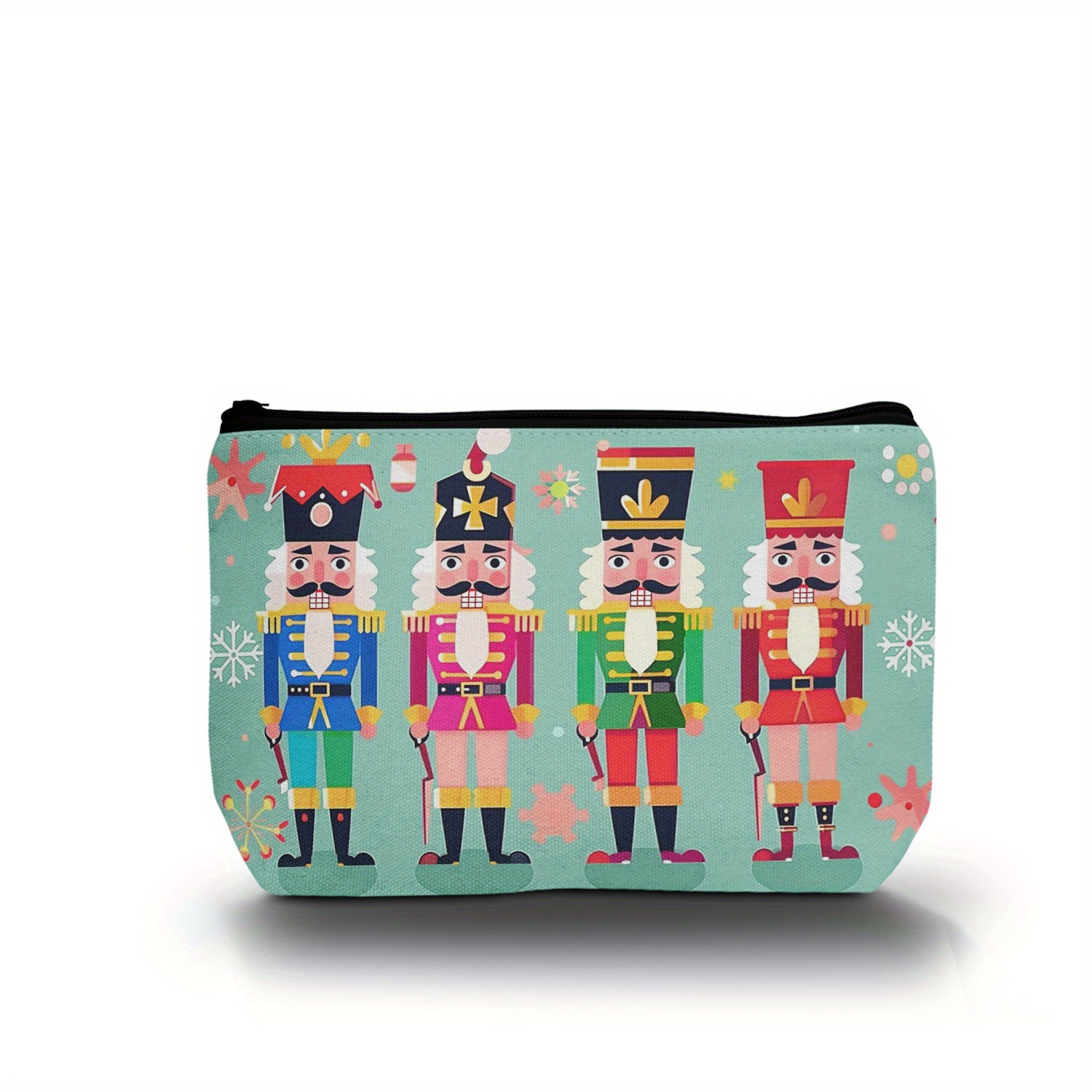 

Christmas Nutcracker Cosmetic Bag - Lightweight Polyester Toiletry Pouch With Zipper Closure, Hand Washable, Casual Style, Versatile Makeup Coin Card Bag - 1pc