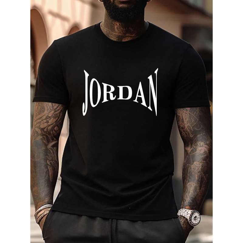 

Jordan Print Plus Size Men's Crew Neck Short Sleeve Trendy T-shirt, Versatile Comfortable Breathable Tee