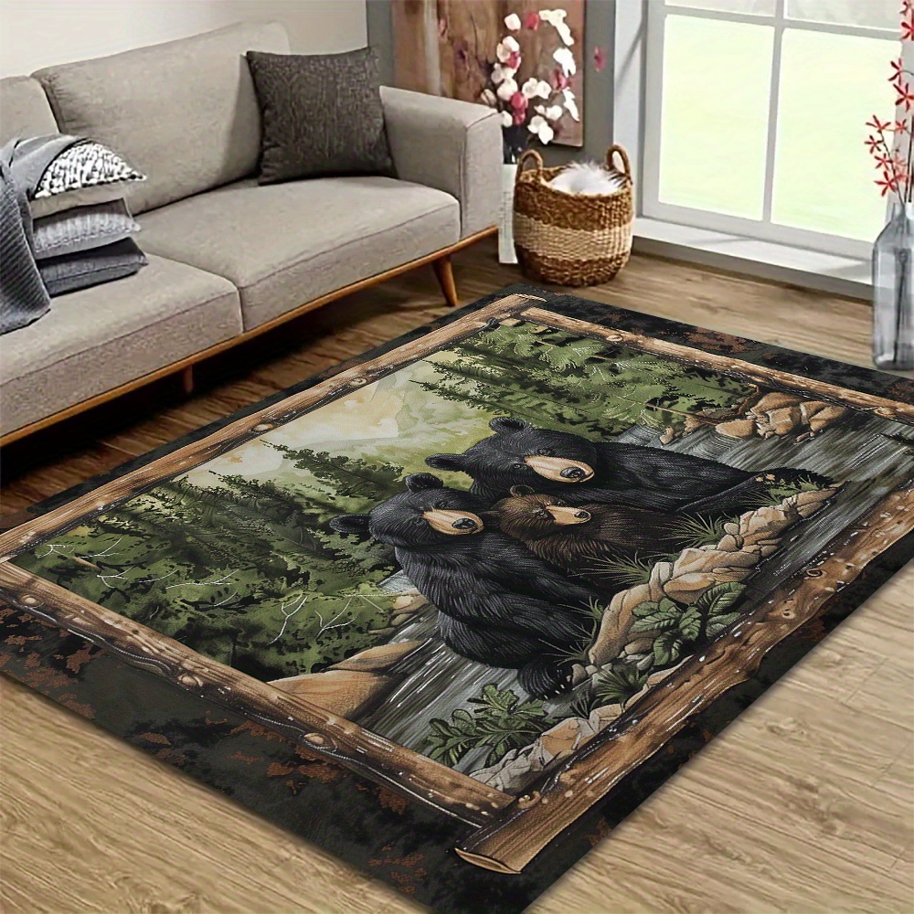 

Forest Brown Bear Pattern Office Chair Mat - Polyester, Large X 2.16m² Area Rug For Decor