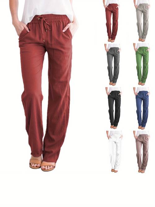womens cotton wide leg pants casual solid color with drawstring for