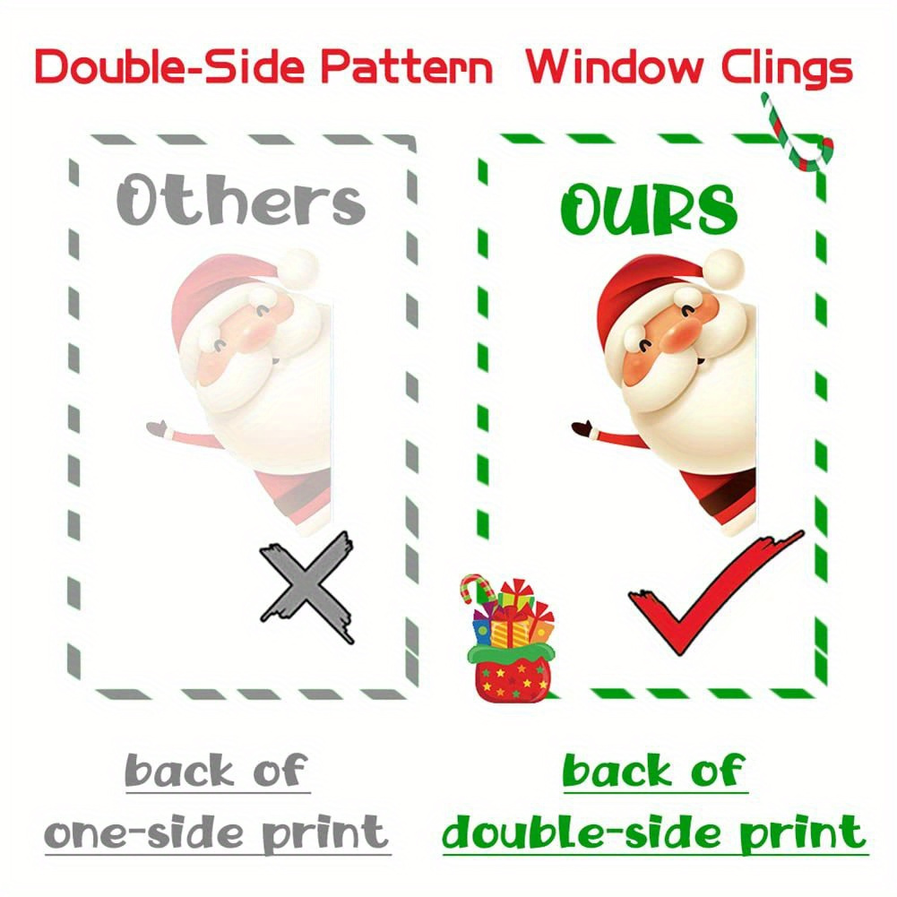 christmas window clings static decals classic plastic double sided holiday decorations reusable santa snowman reindeer stickers non   for glass door display festive seasonal ornament details 1