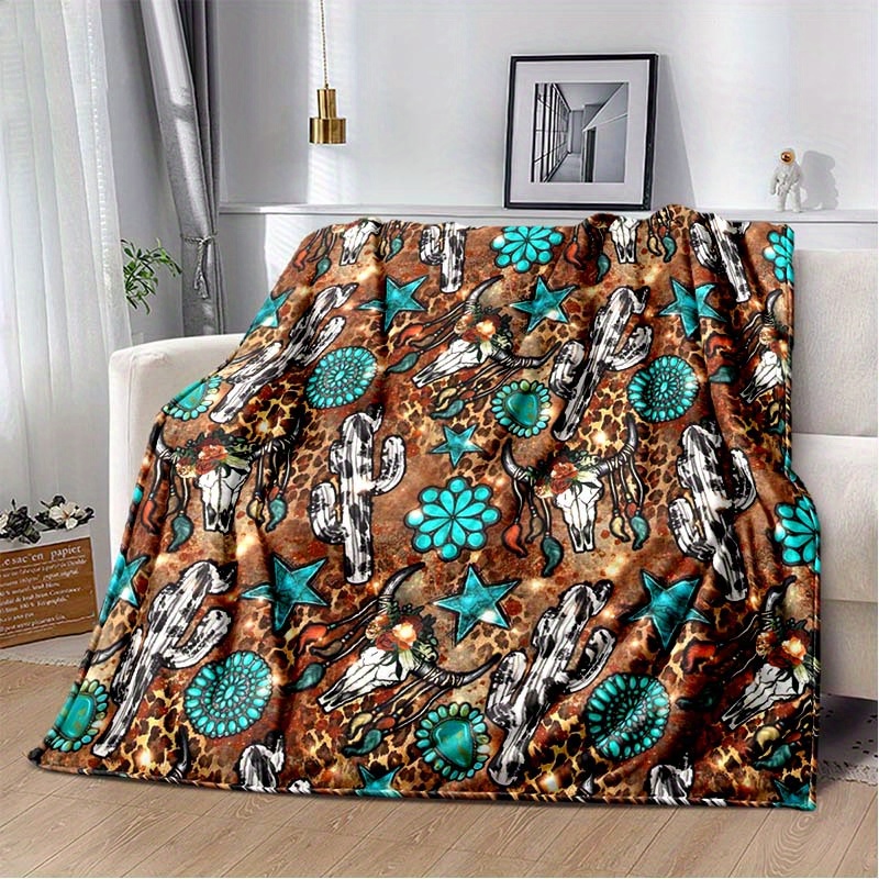 

Vintage Western & Cactus Print Soft Polyester Throw Blanket - Cozy Office Chair Cover, Home Decor