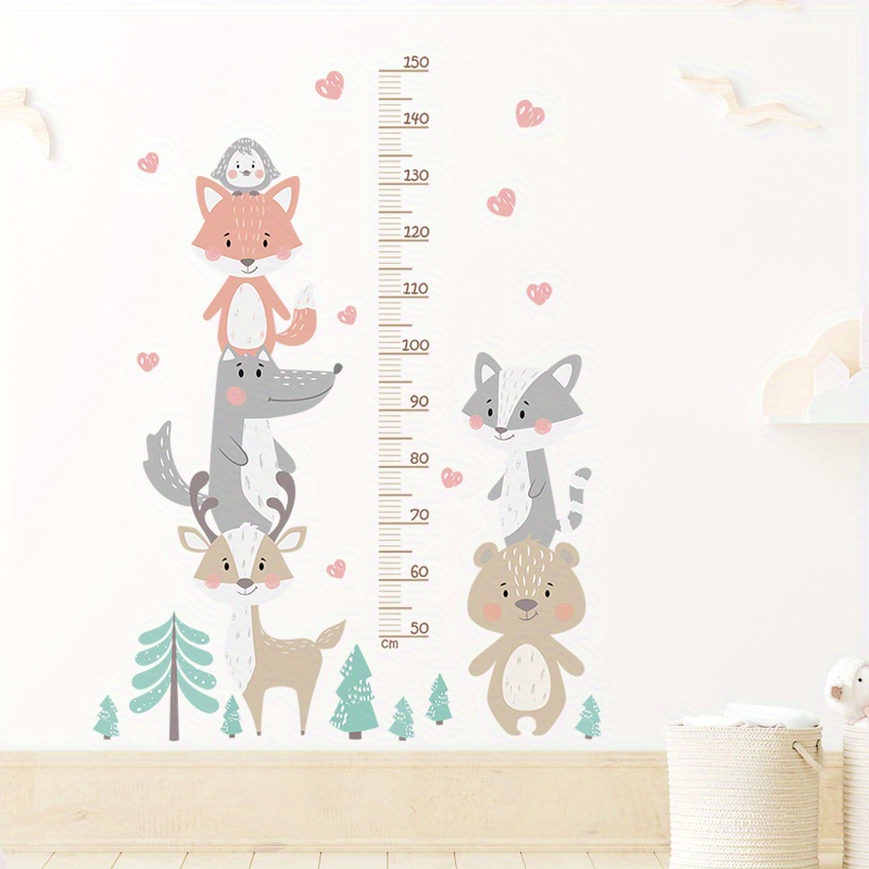 Cute Animal Height Chart Wall Decals Watercolor Fox Deer - Temu