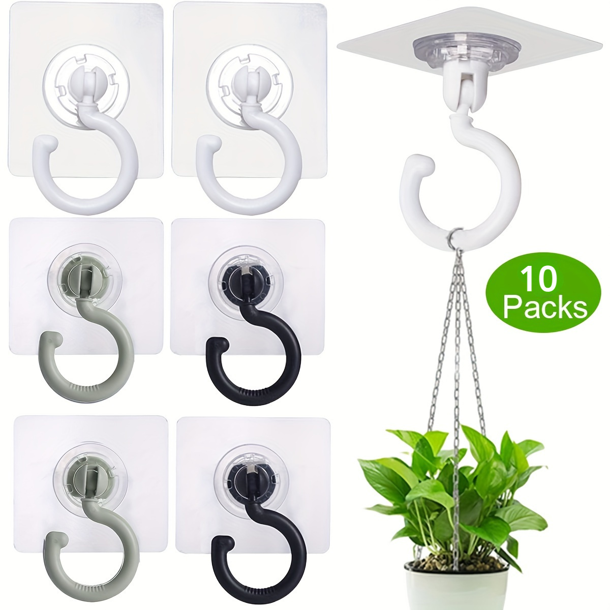 

10pcs Rotatable Adhesive Hooks For Wind Chimes, Plants, And Ceiling Decor - No Drill Ceiling Hanging Hook With Strong Sticky Hanger Utility