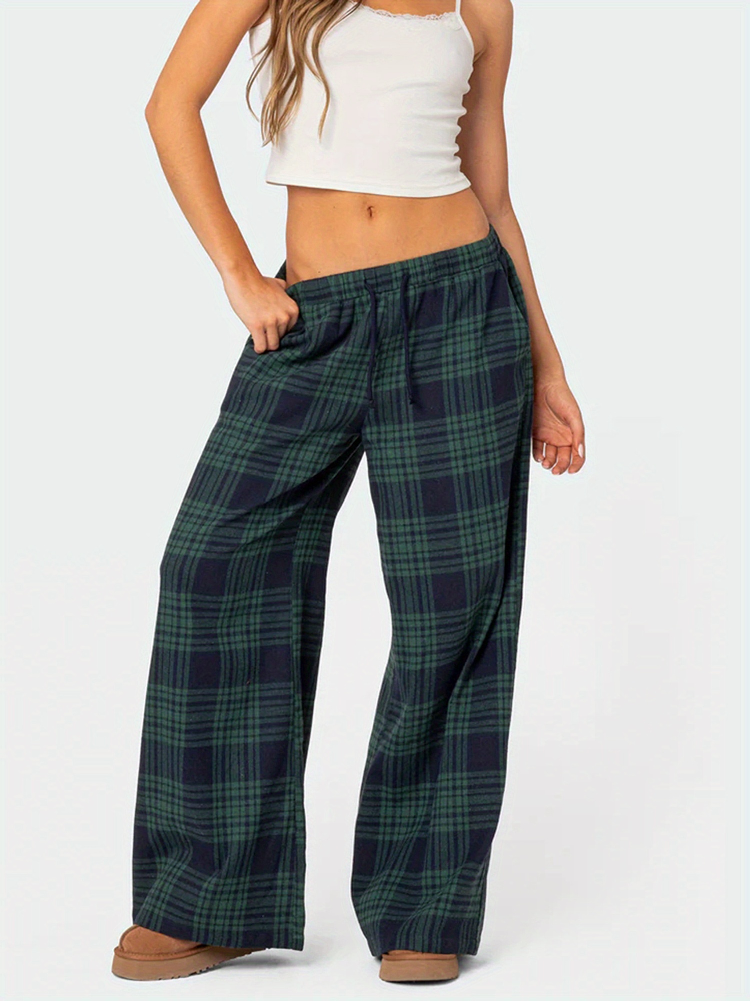 y2k archive wide check slacks buggy XL Y2K Gingham Pants for Women 