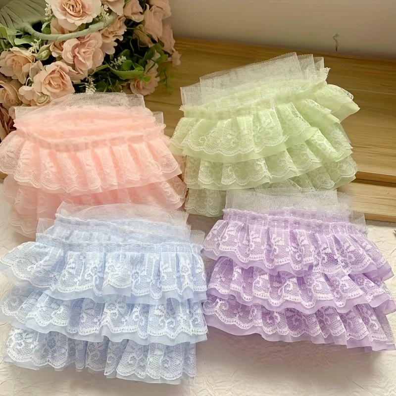 

Elegant 3-layer Pleated Lace Trim - Diy Crafts, Sewing Projects & Wedding Decorations, Polyester, " Wide X 36" Long - In White, Ivory, Pink, Purple, Red, Blue, Yellow, Black