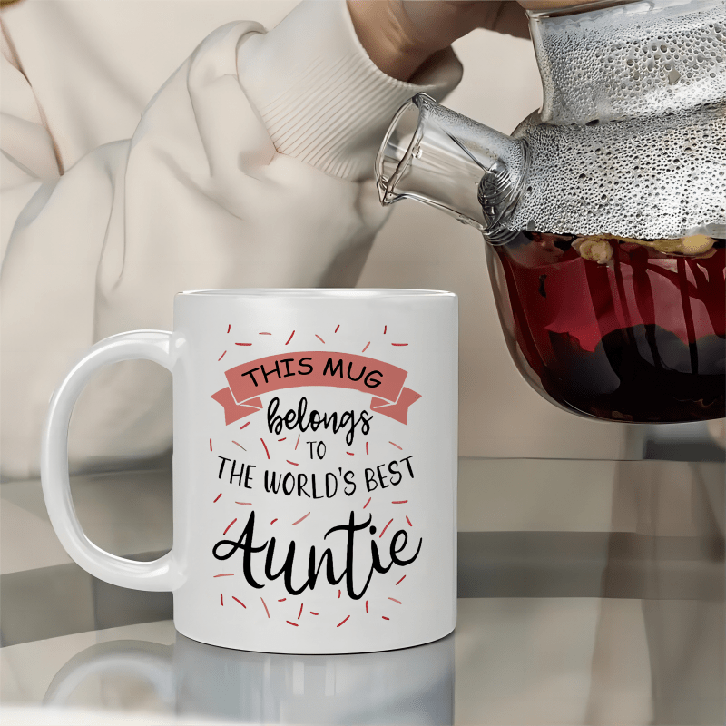   aunt ceramic coffee mug 11oz a fun and thoughtful gift for birthdays weddings or family use featuring a vibrant red and   with pink handles dishwasher safe coffee cup Product details 8