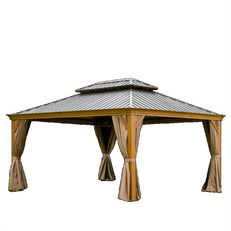 12'x16' Gazebo Outdoor Aluminum Wood Grain Gazebos - Temu