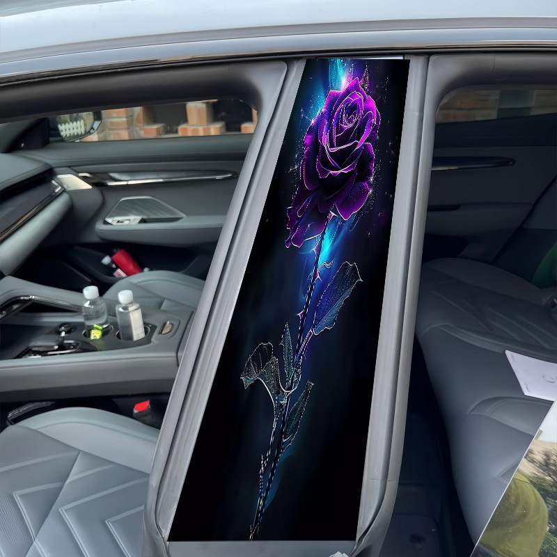 

2-pack Pvc Car Door Pillar Decals - Waterproof & Scratch-resistant B-pillar Vinyl Stickers With Starry Purple Rose Design, Universal Fit For Vehicle Decoration