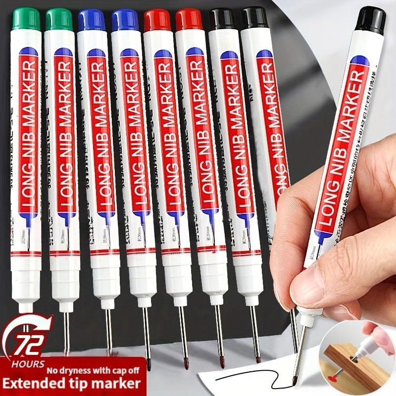 4pcs Long Nib Marker Pen Set - Waterproof Oil-Based Deep Hole Markers in Red, Black, Green, and Blue Ink - Durable Plastic Body for Bathroom Decoration and Versatile Use, Bathroom Decoration Essentials | Bold Writing Experience | Precision Tip Markers, Bathroom Decor And Accessories