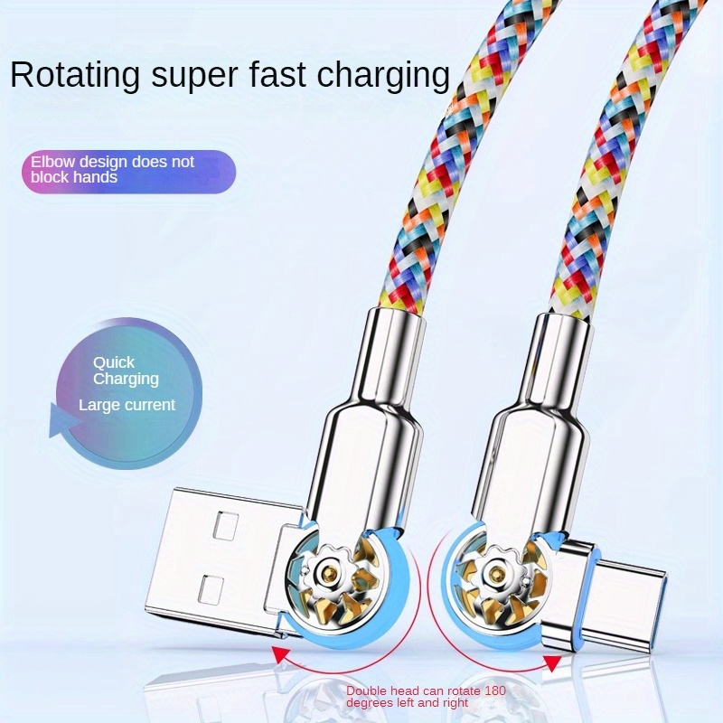 double el  rotating game     b ided cable fast charging type c data cable with light   micro charging cable flash charging is suitable for huawei honor vivo xiaomi redmi oppo iphone samsung mobile phone car extension 2m1m