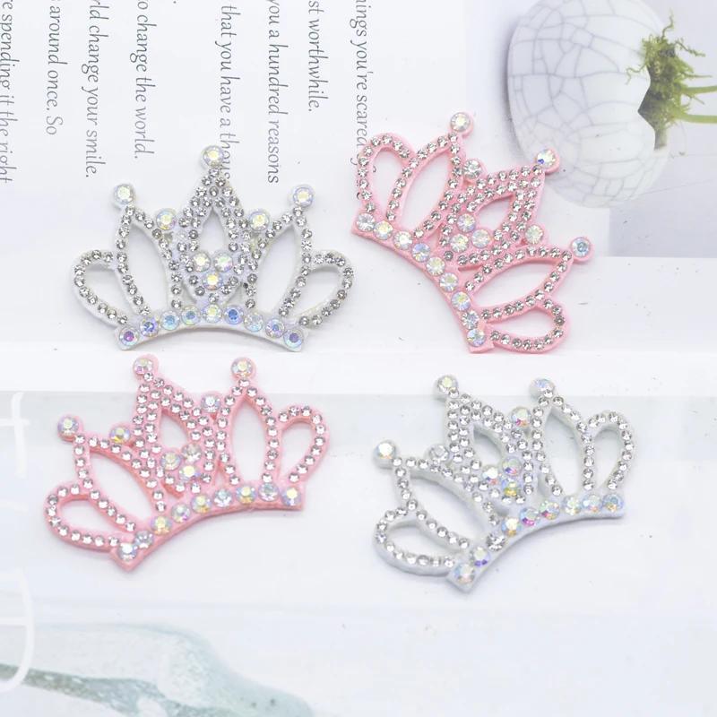 Image of 10pcs Sparkling Rhinestone Crown Appliques, 2.1"x1.6" Padded Embellishments For Diy Hair Clips, Headwear, And Sewing Projects - Assorted Colors, Cute Hair Clips