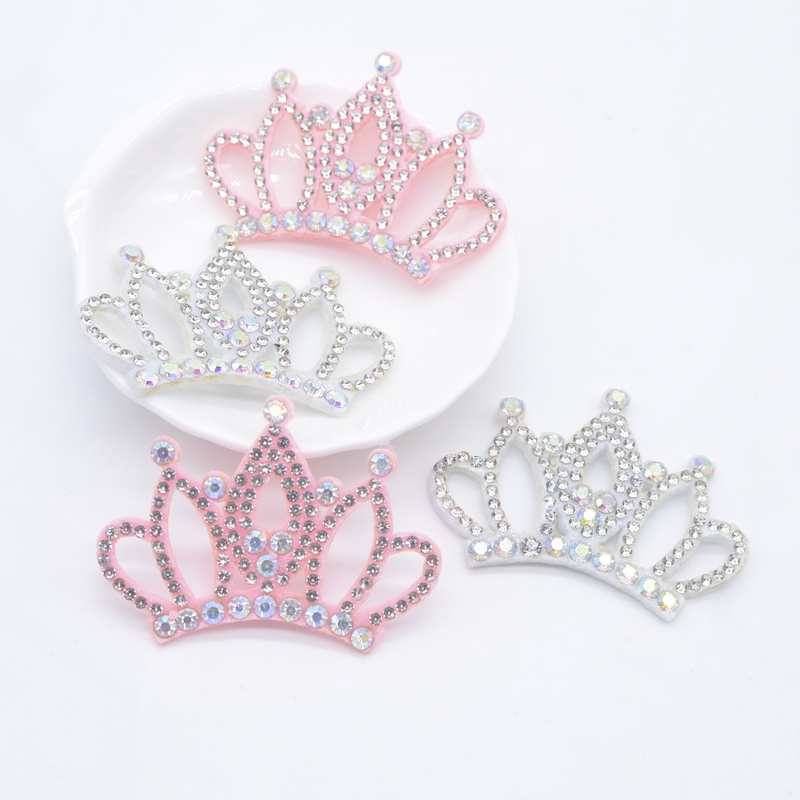 

10pcs Sparkling Rhinestone Crown Appliques, 2.1"x1.6" Padded Embellishments For Diy Hair Clips, Headwear, And Sewing Projects - Assorted Colors