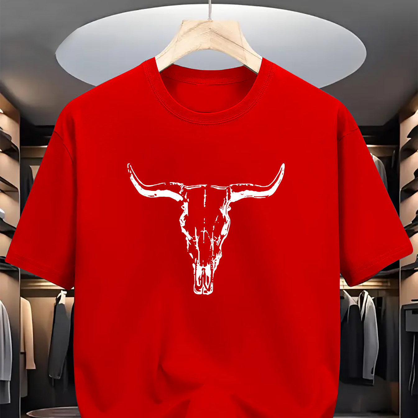 

Cow Skull Head Print Tee Shirt, Tees For Men, Casual Short Sleeve T-shirt For Summer