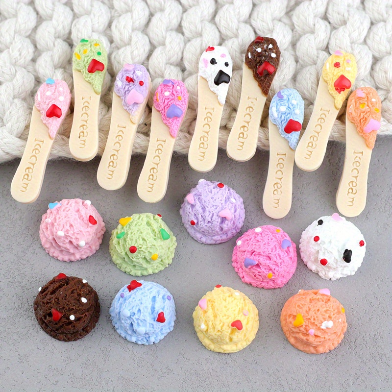 

10-piece Set Ice Cream Spoon Resin Charms For Diy Phone Cases, Hair Accessories, Jewelry Making - Assorted Miniature Ice Cream Bead Embellishments