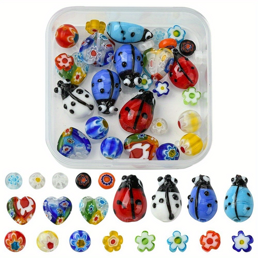 

30pcs Lampwork Glass Beads For Jewelry Making Kit - 6 Unique Handmade Styles, Assorted Shapes - Diy Craft Supplies, No Power Required