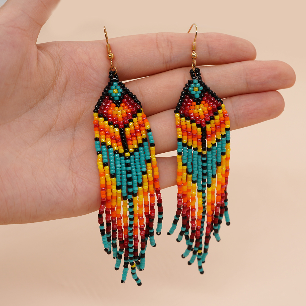 

-chic Colorful Beaded Tassel Earrings - Stainless Steel Hooks, Glass Material, Everyday & Gift-